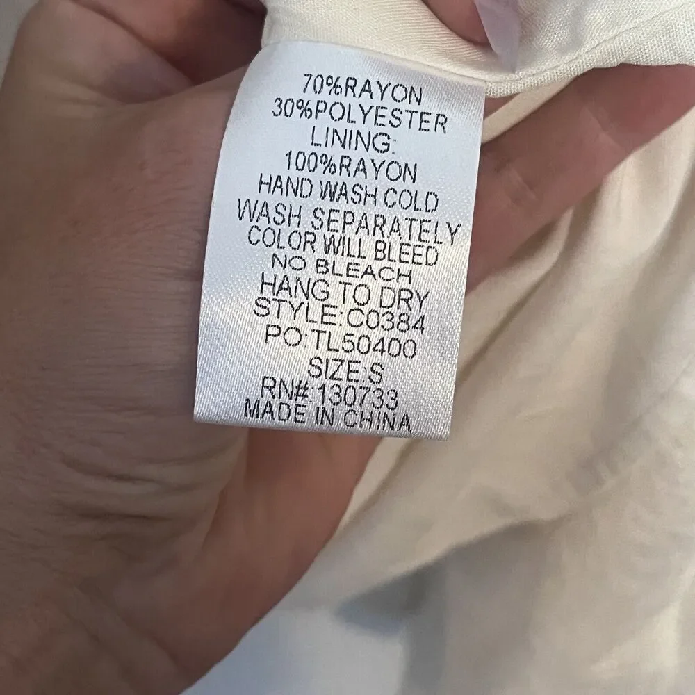 Umgee Boho Mini Dress Ivory Floral Embroidered Peasant 3/4 Bell Sleeves Size S - Picture 8 of 10